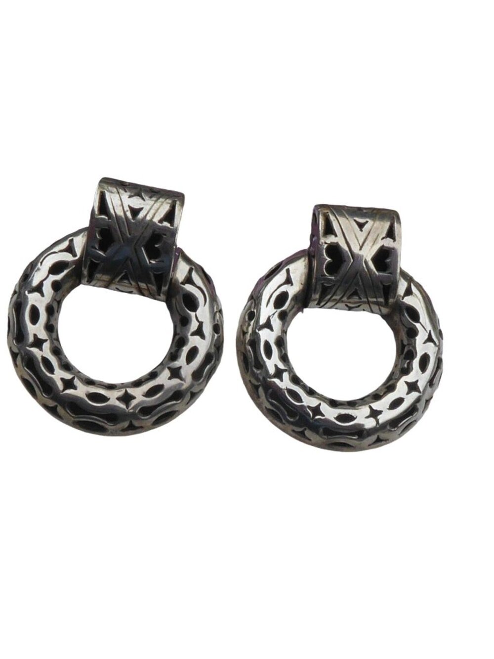 Early John Hardy Sterling Silver Geometric Cutout Omega Door Knocker Earrings